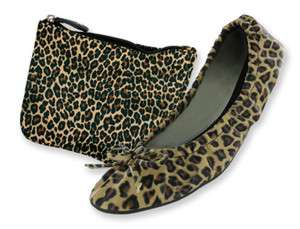 Sidekicks Leopard Ballet Flats Foldable Shoe With Case  