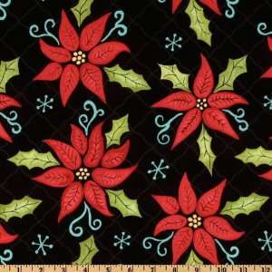  44 Wide Deck The Halls Blooms Black/Red Fabric By The 