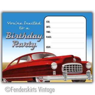 Vintage Retro Hot Rod Car Birthday Party Invitations  
