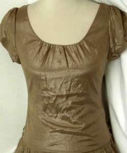 NW SHIMMERY Gold Tiered VINTAGE Bubble Slv MINI DRESS L  