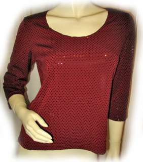 NEW Womens TEAL BLUE / MAROON RED 3/4 Sleeve Glittery SEQUINS TOP 