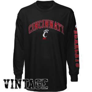  Cincinnati Bearcats Black 2 Hit Vintage Long Sleeve T 