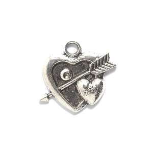 Shipwreck Beads Zinc Alloy Heart with Arrow Pendant, 22mm, Silver, 30 