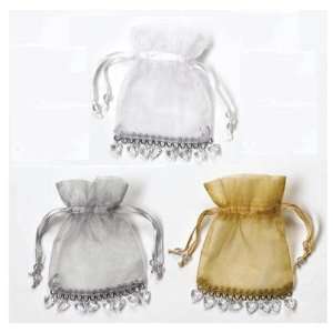  Shimmer Silver Sheer Beaded Bags Favor Gift Jeweled 