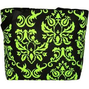   with Green Damask Organizer Shoulder Tote Purse Book or Diaper Bag