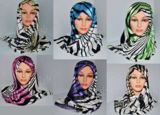 Satin Sky Blue Striped Scarf Hijab Square 42 x 42  
