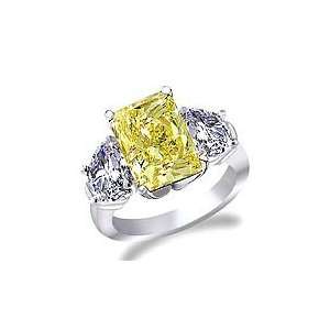  Platinum Canary Yellow Diamond and Half Moon Diamond Ring 