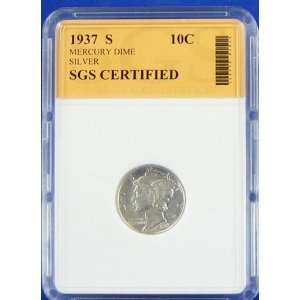    1937 S Mercury Silver Dime SGS Certified Authentic 
