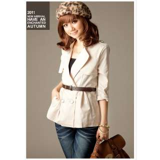 Cotton Double Row Button Short Trench Coat with Belt  