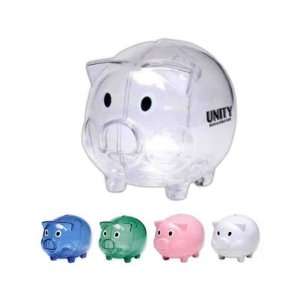  Plastic piggy bank with removable bottom plug for coin 