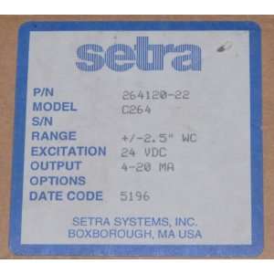 Setra Differential Pressure Transducer 264120 22 C264 +/  2.5 WC (1A)