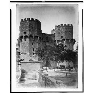   Valencia. 14th century city gate, Serranos,Spain 1860