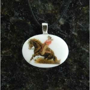   : Reining Horse Cowgirl Cabochon Pendant Adjustable Necklace: Jewelry