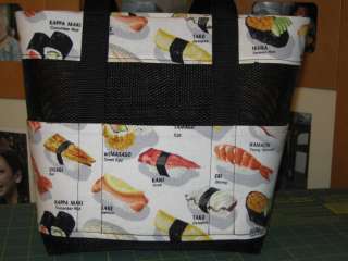 Sushi lovers fabric and screen totebag handbag medum  