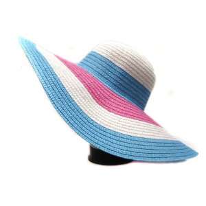    Ladies Wide Stripe Brim Summer Crushable hat Blue 