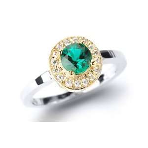  0.91 Ct Round Emerald Solid 14K Yellow Gold Ring   New 