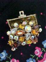 Treasure Chest AB and Sparkling Rhinestone Brooch Pin  