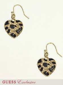   EXCLUSIVE LEOPARD CRYSTAL HEART LOGO EARRINGS GOLD GIFT POUCH  