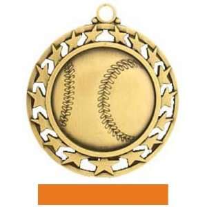 Awards 2.5 Custom Baseball With Stars Medals GOLD MEDAL/ORANGE RIBBON 