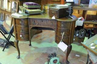Antique Quarter Sawn Tiger Oak Kidney Shaped Vanity with Details 