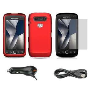 Plastic Rubber Case Red w/ Screen Protector, Car Charger, & Data Cable 