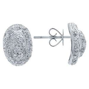  14K White Gold Womens Cluster Diamond Earrings: Jewelry