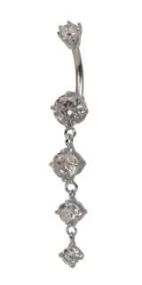 14 Gauge CLEAR Gem Drop Dangle Belly Button Navel Ring with Prong Set 