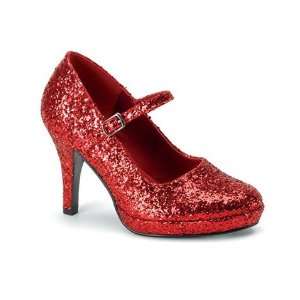   Womens Wide Width Thin Heel Red Glitter Shoe 