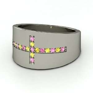  Graphic Cross Ring, 14K White Gold Ring with Pink Sapphire 