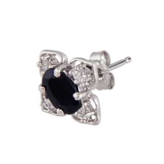 Natural 1.46 ct Oval Blue Sapphire Silver Stud Earrings  