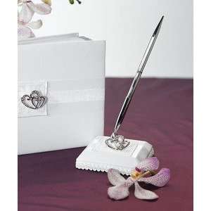  Davids Bridal Classic Double Heart Satin Wrapped Pen Set 