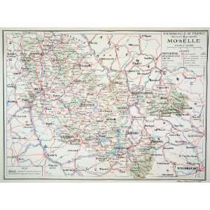  1937 Lithograph Anitque Map Moselle Lorraine France 