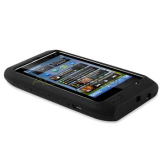 Black Silicone Rubber Gel Case Cover+Guard For Nokia N8  