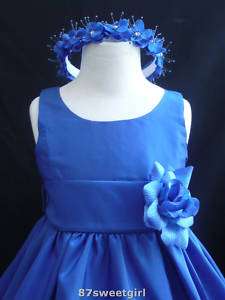 Royal blue flower girl bridal pageant dress 2 4 6 8 10  
