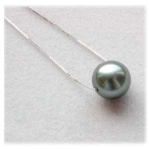  11mm Dark Gray Black Tahitian Pearl Pendant Necklace 14k 