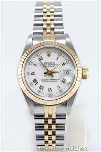   Rolex Datejust 18k SS Watch Factory White Roman Diamond Dial  