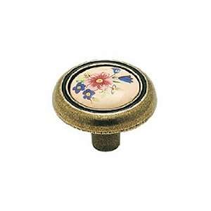  Royal Family Knob; Ceramic Insert, Floral, 1 1/4 In 