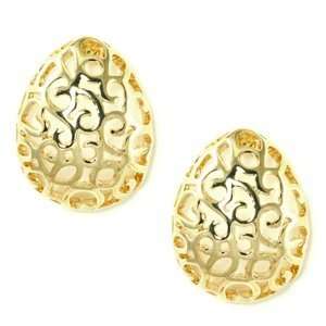   Large Gold Tone Filigree Waterdrop Dome Button Stud Earrings Jewelry