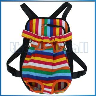 Pet Dog Colorful Striped Front Back Carrier Mesh Backpack Bag Legs Out 