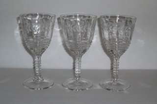 Federal Glass 1930s Laurel Etch Ringed Stem Goblets  