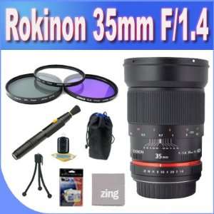 Rokinon 35mm f/1.4 Lens for Canon Cameras + 3 Piece Filter Kit + Lens 