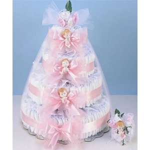    Diaper Cake with Sock Corsage and Beautiful Bows   Girl: Baby