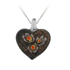   Heart Glass and Purple Pressed Flower Pendant Necklace, 18 Jewelry