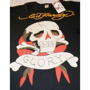  Ed Hardy Glory Skull Long Sleeve Cotton Black T Shirt Tee 