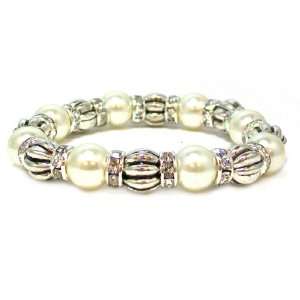   Designs Silvertone, Faux Pearl and Crystal Roundelle Stretch Bracelet