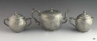 FINEST 1800s KUT HING SWATOW PEWTER TEA SET  