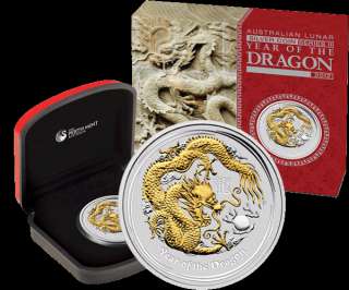   Year of the Dragon   1 oz Gilded Silver Coin Limited Mintage  