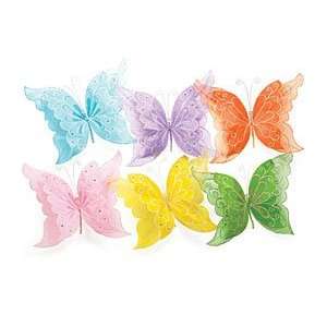  SET of 6 Large Butterflies 16 H X 21 W Bright Colors 