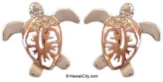Hawaiian Silver Rose Gold Finish Honu Flower Earrings  