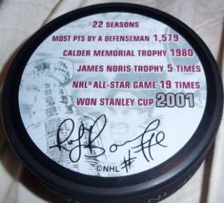 BOSTON BRUINS RAY BOURQUE AUTOGRAPHED SIGNED COLORADO AVALANCHE PUCK 